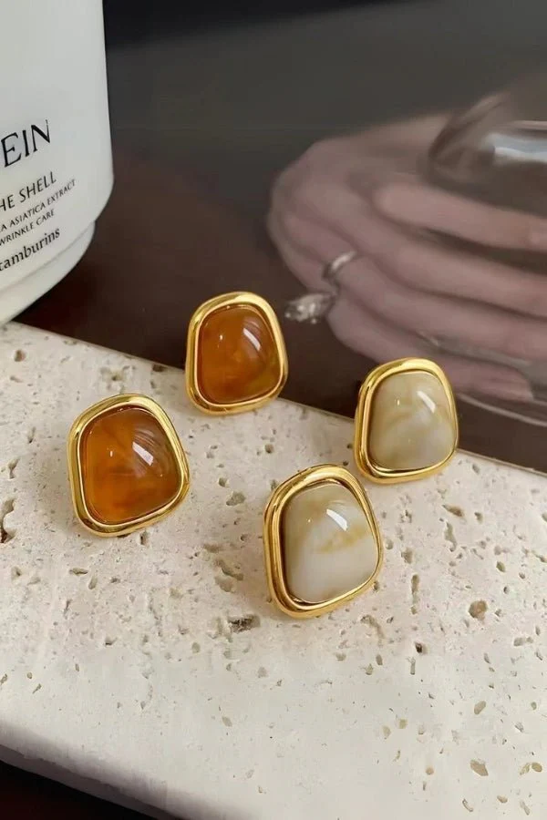 Amber Gem Stone Earrings - Image 2