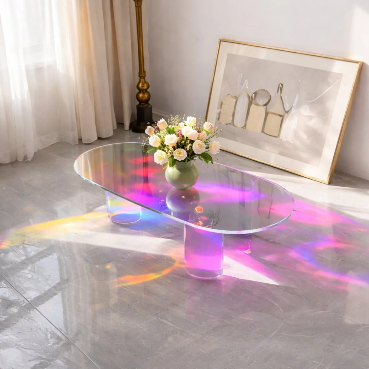 The Aurora Oval Table | Iridescent Cloud-Acrylic Sculpture - Image 5