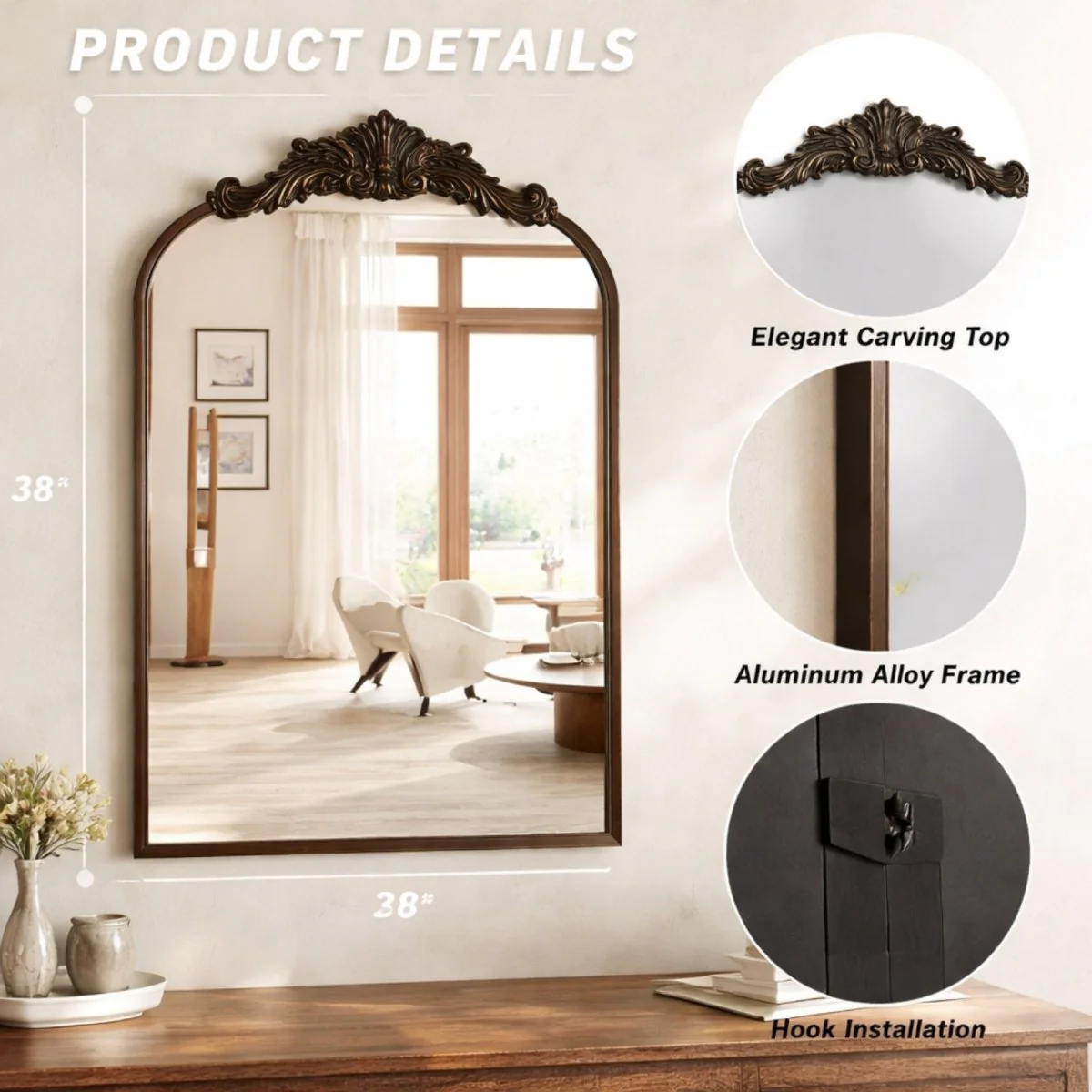 The Aveline Estate Mirror | Vintage-Baroque Arched Statement - Image 9