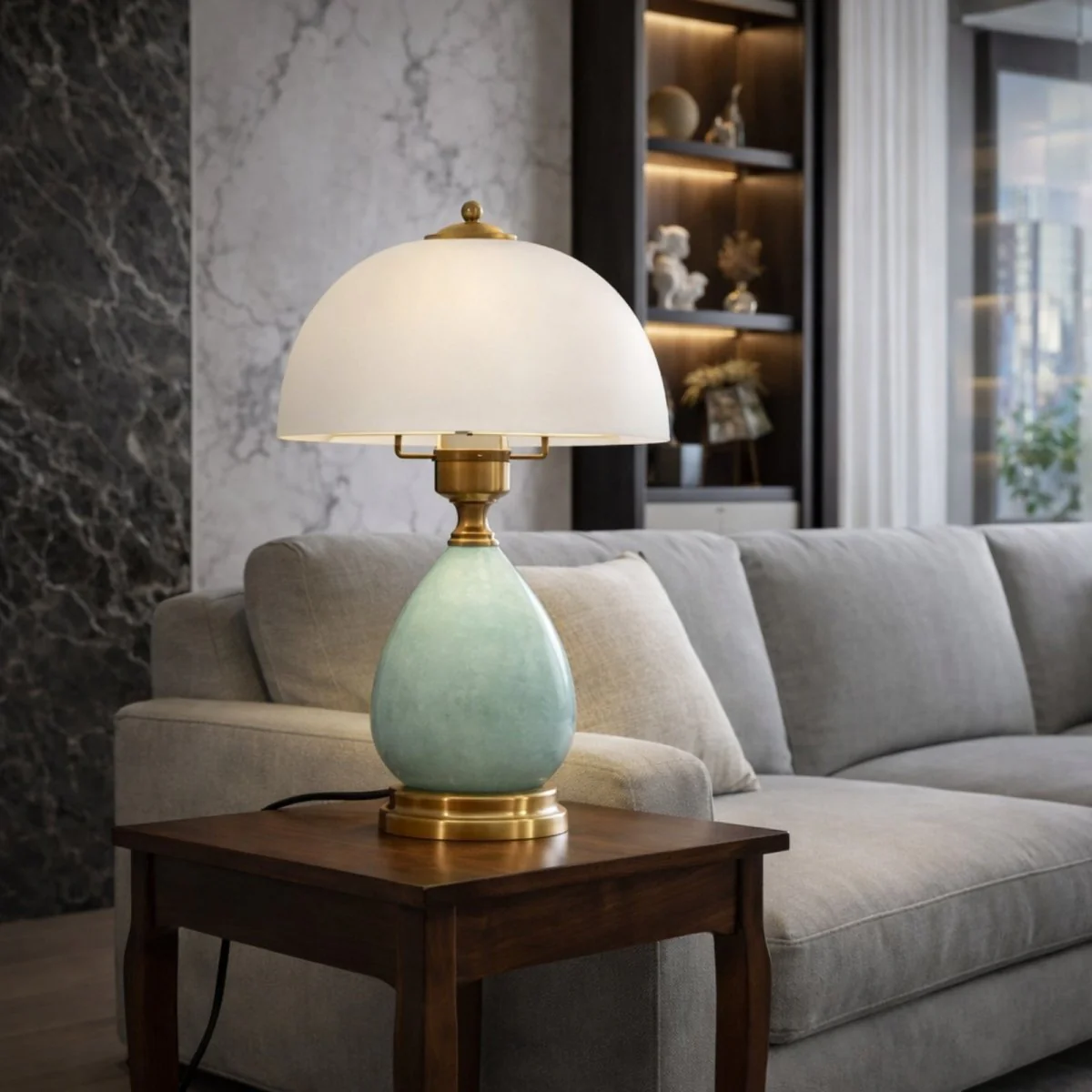 The Celadon Vintage Lamp | Crackle-Glaze Ceramic &amp; Brass - Image 2