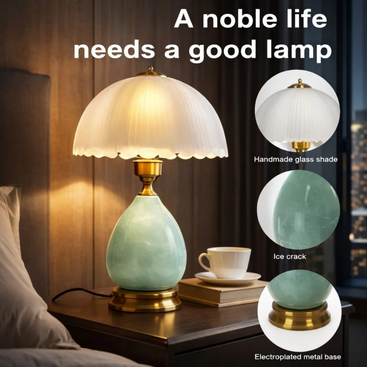 The Celadon Vintage Lamp | Crackle-Glaze Ceramic &amp; Brass - Image 3
