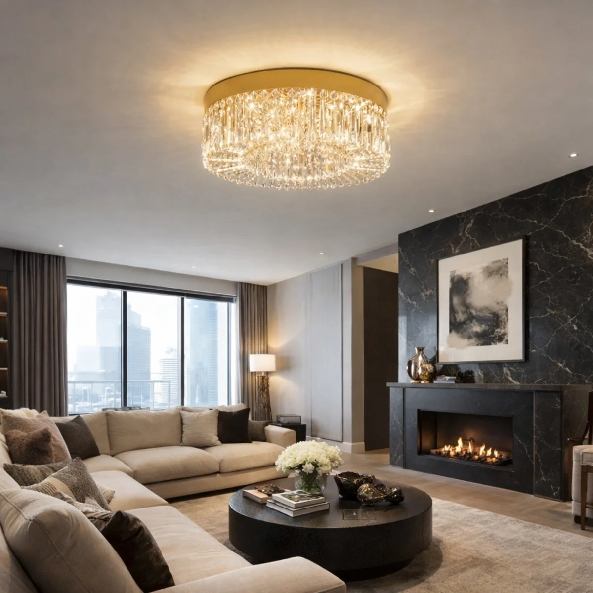 The Celestial Prism Flush Mount | Modern Crystal Halo