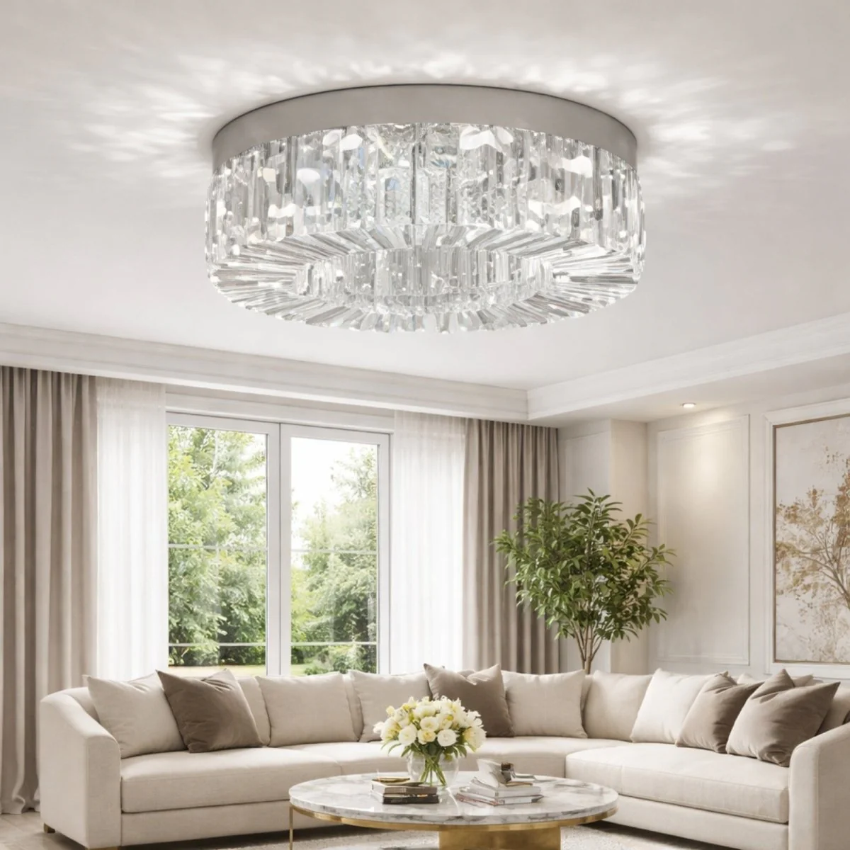 The Celestial Prism Flush Mount | Modern Crystal Halo - Image 2