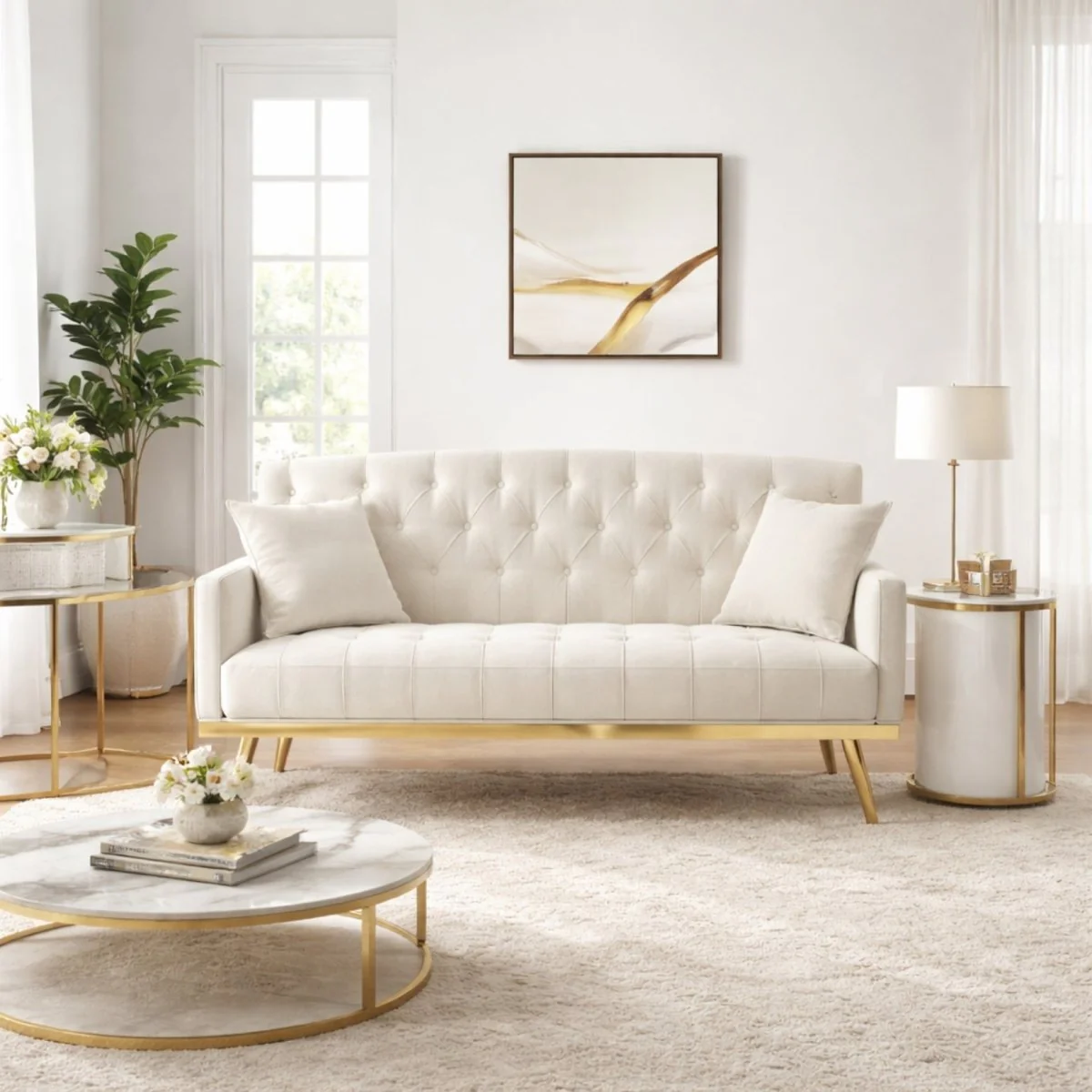 The Celine Silhouette | Ivory Tufted Loveseat - Image 4