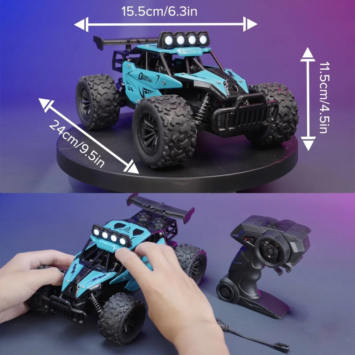 Rechargeable Alloy RC Car with LED Lights – Turbo Speed Racer - Image 5