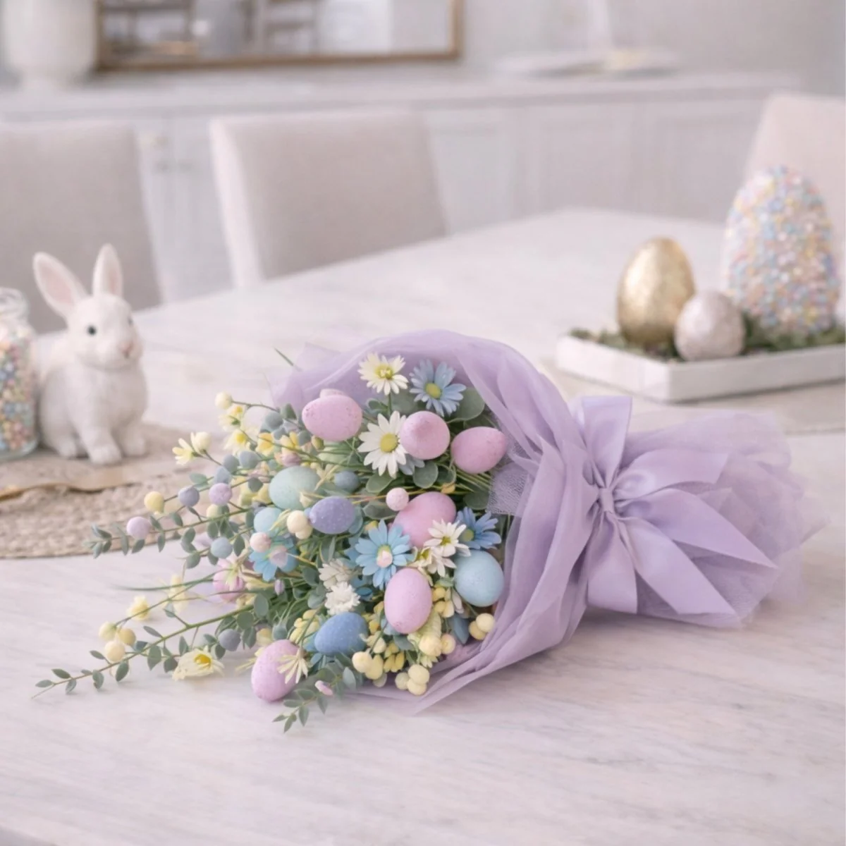 Easter Egg Bouquet - 18" Artificial Pastel Spring Flower Stem for DIY Bouquets & Home Decor - Image 3
