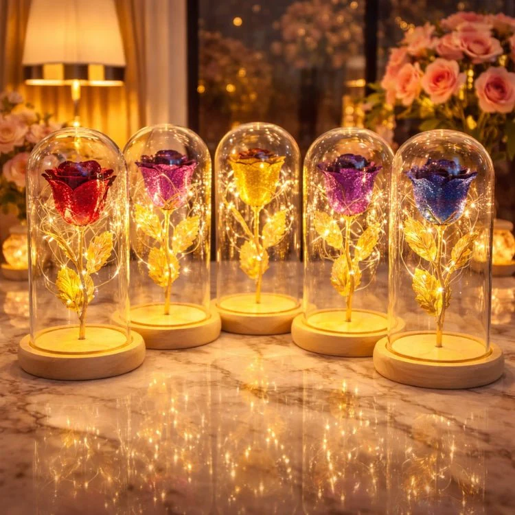 Enchanted Red Rose in Glass Dome | Romantic Gift for Her, Wife, Girlfriend | Forever Flower with LED Lights | Beauty and The Beast Rose Lamp - Image 6