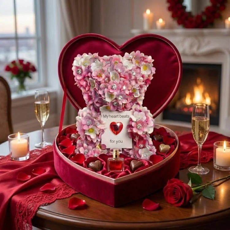 Handmade Blossom and Jewel Bear Romantic Gift For Her | Pink Floral Teddy for Anniversary, Valentine's Day, Wife, Girlfriend - Image 5