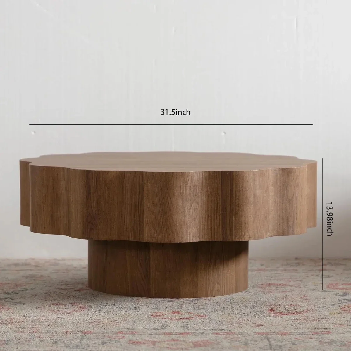 Farmhouse Design Mid Century Modern Low Pedestal Base Flower Shape Desktop Wood Coffee Table for Living Room Apartment - Image 6