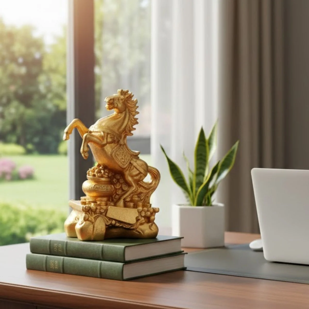 Golden Feng Shui Success Fire Horse Statue for Wealth Luck - Image 3