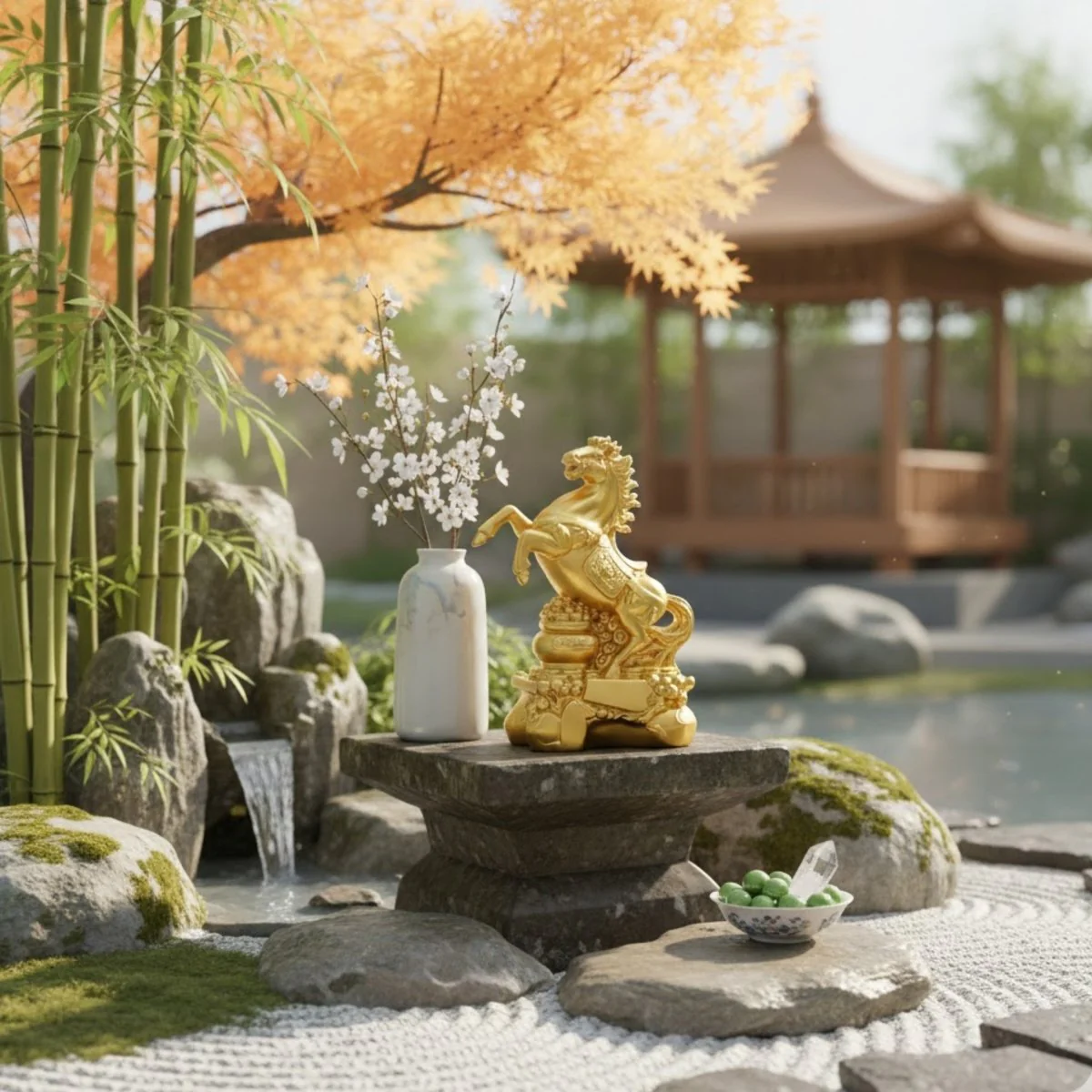 Golden Feng Shui Success Fire Horse Statue for Wealth Luck - Image 5
