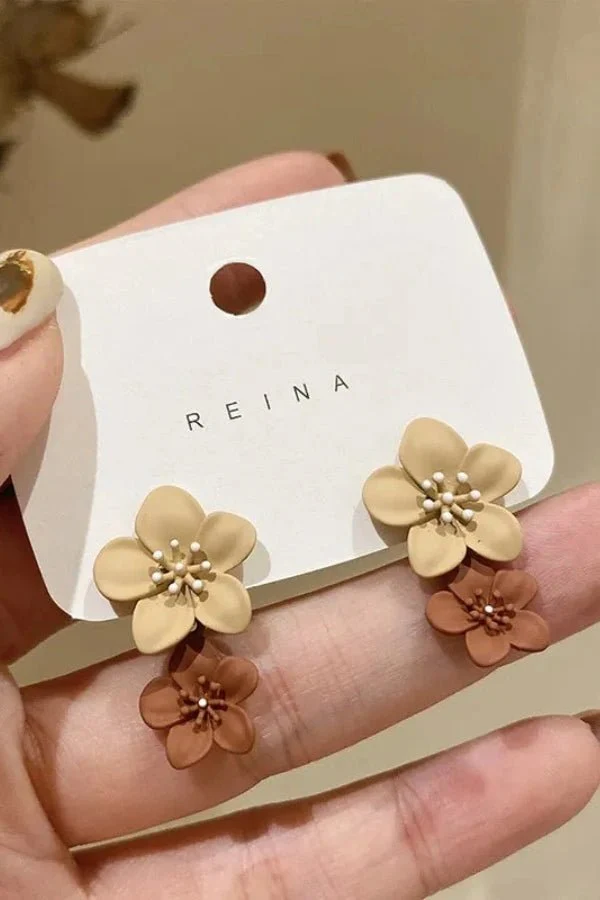 Flower Dual Tone Earrings - Image 10