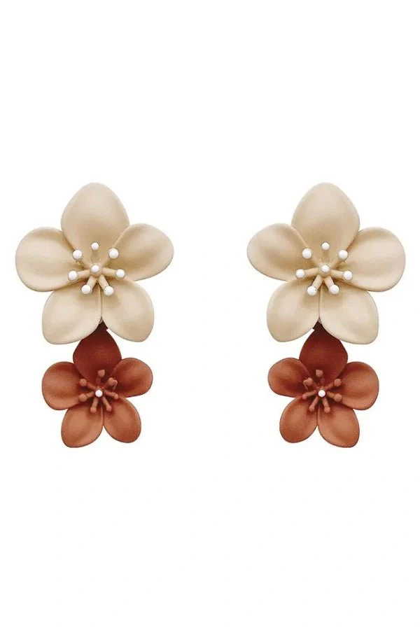 Flower Dual Tone Earrings - Image 7