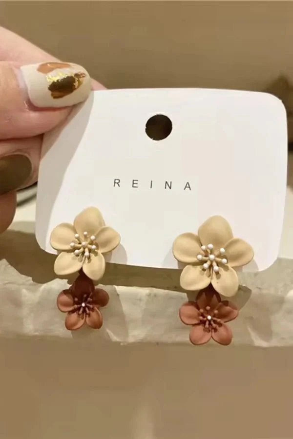 Flower Dual Tone Earrings - Image 9