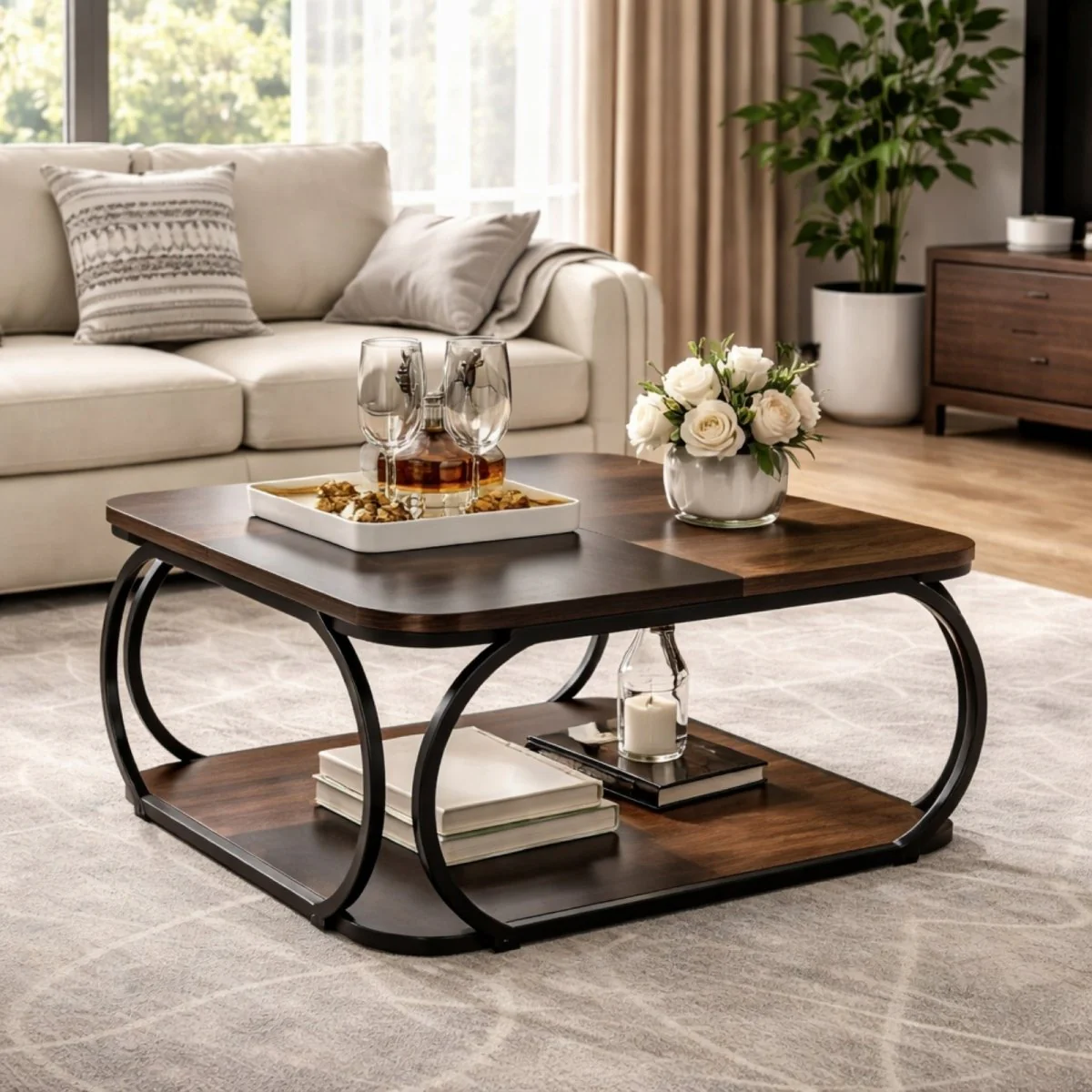 The Hudson Block Coffee Table | Industrial-Rustic Tiered Square - Image 3
