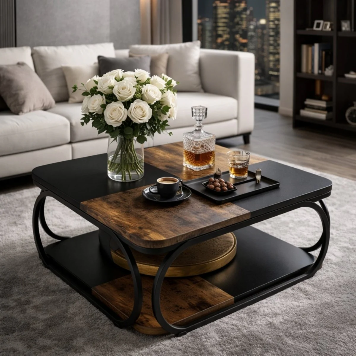 The Hudson Block Coffee Table | Industrial-Rustic Tiered Square - Image 4
