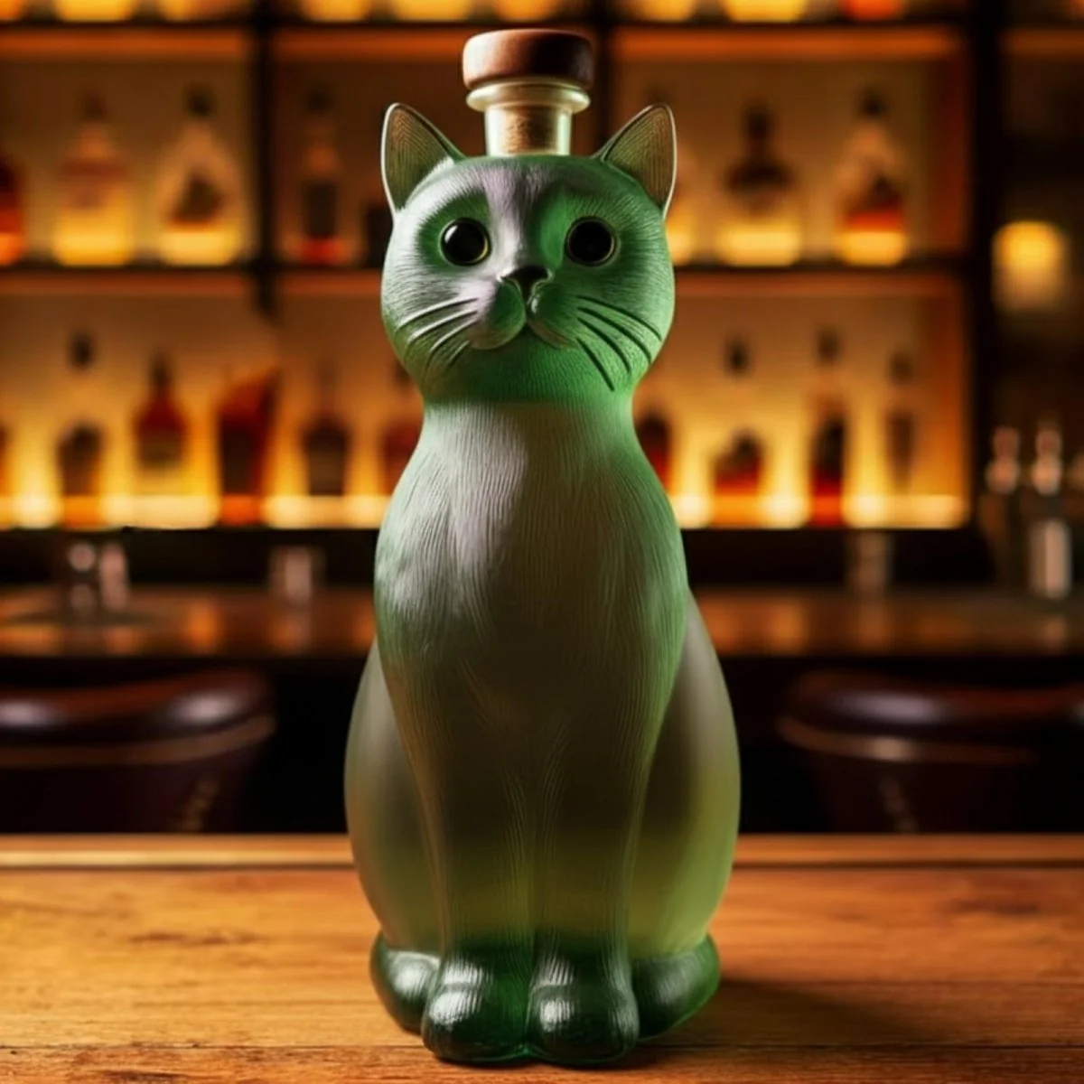 Green Cat Whiskey Bourbon Decanter Bottle - Image 2
