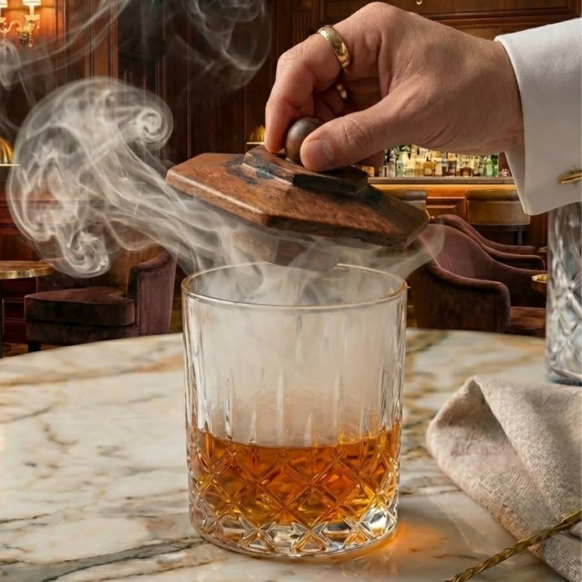 Premium Cocktail Smoker Kit for Whiskey & Bourbon – Wooden Drink Smoker Top with 4 Wood Chip Flavors – Old Fashioned Infuser Set - Image 3