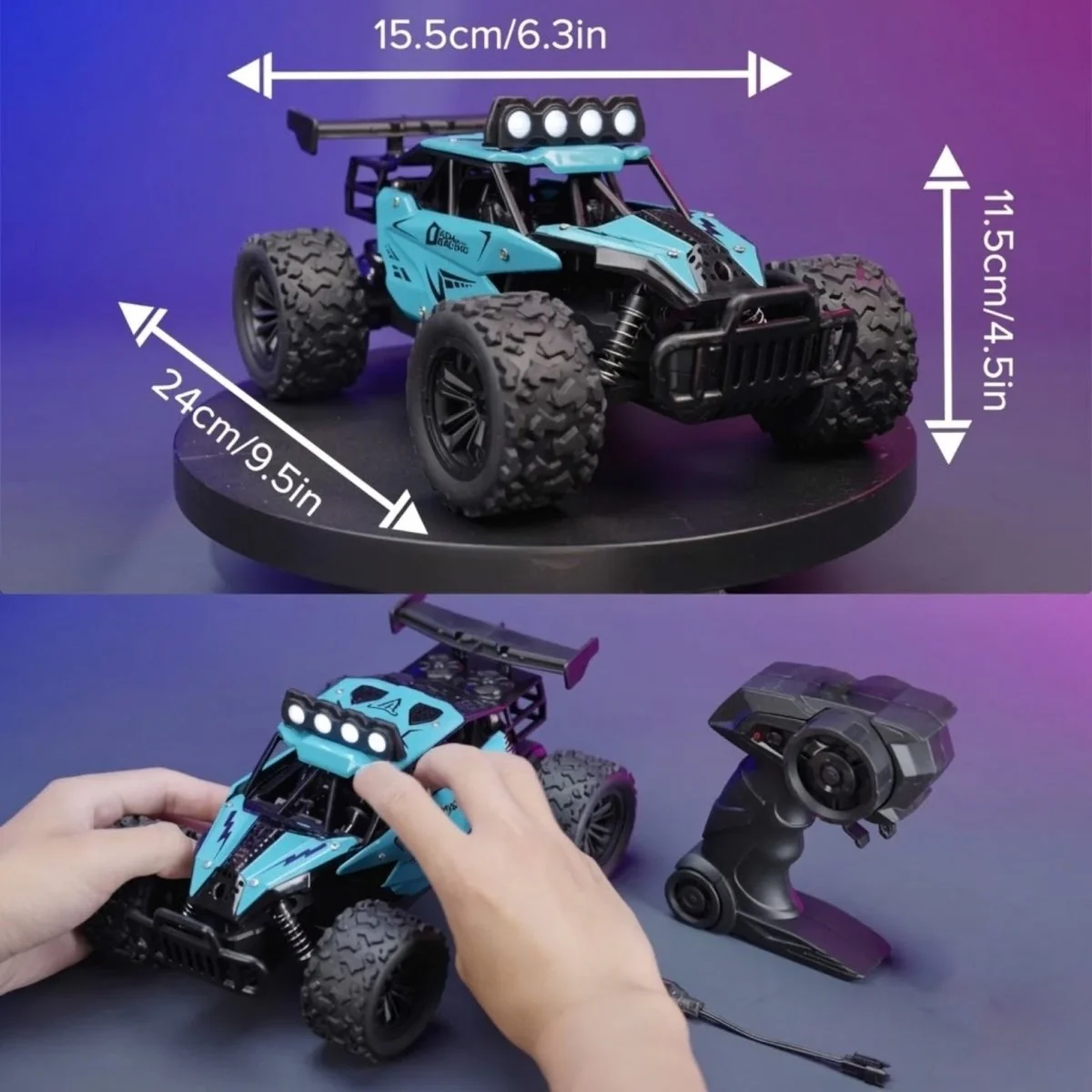 Alloy Off-Road Monster Truck with LED Lights & Dual Batteries - 1:16 High-Speed RC Car (20km/h) - Image 10