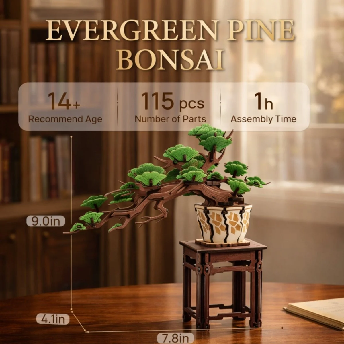 DIY 3D Wooden Puzzle Evergreen Pine Bonsai Tree Kit for Adults & Teens | Desk Shelf Decor Hobby Model Building Craft Gift | Japanese Zen Garden by Kouvr - Image 4