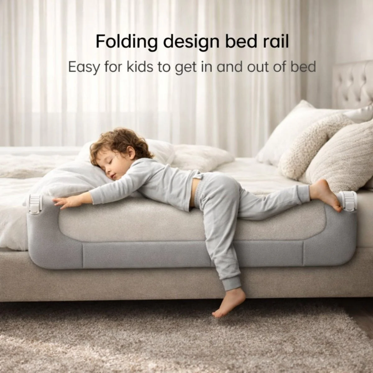 Toddler Bed Rail Guard Extra Long 71in for Kids | Fold Down Bedrail for Twin, Double, Queen & King Beds | Adjustable & Breathable Mesh Fabric | Kouvr - Image 3