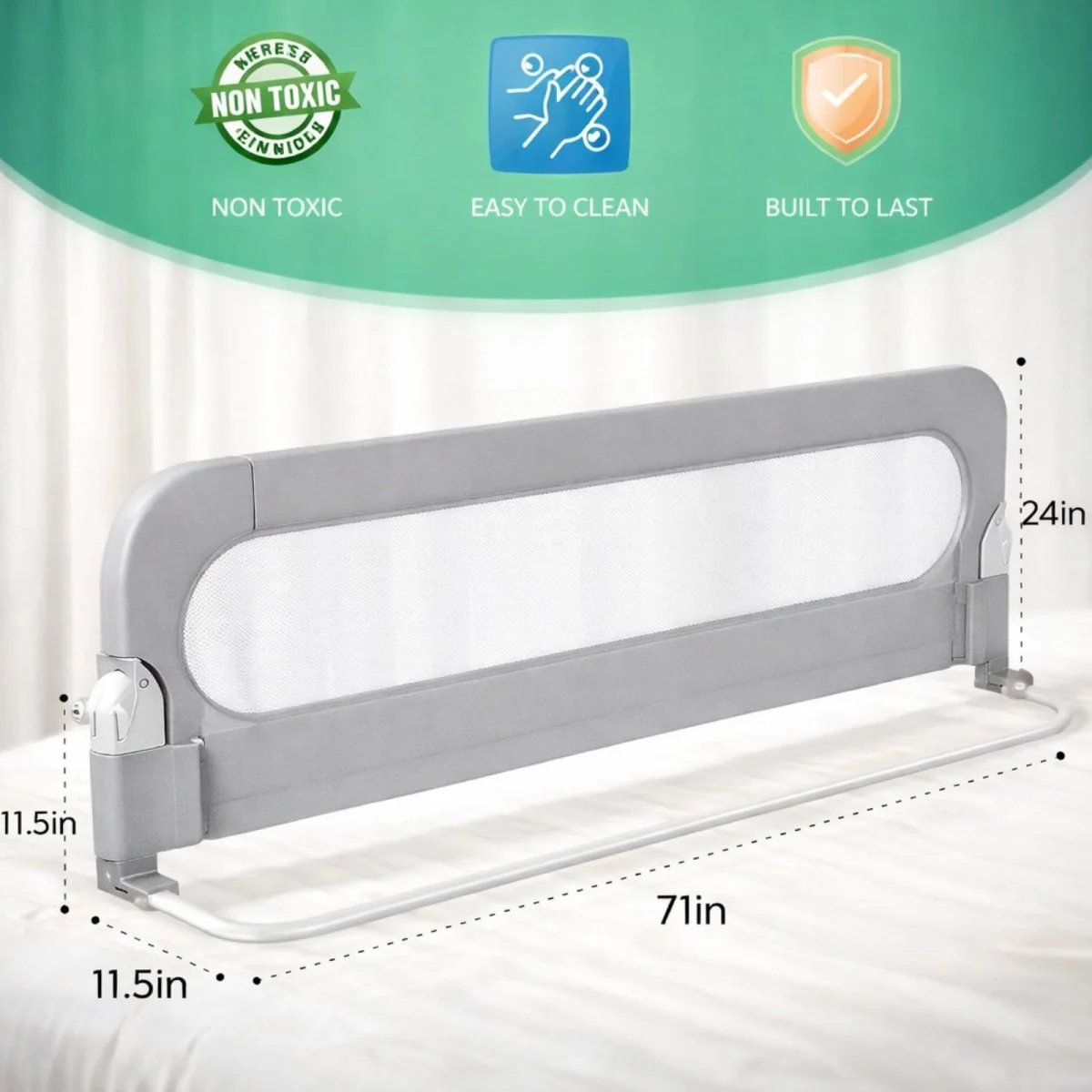 Toddler Bed Rail Guard Extra Long 71in for Kids | Fold Down Bedrail for Twin, Double, Queen & King Beds | Adjustable & Breathable Mesh Fabric | Kouvr - Image 5