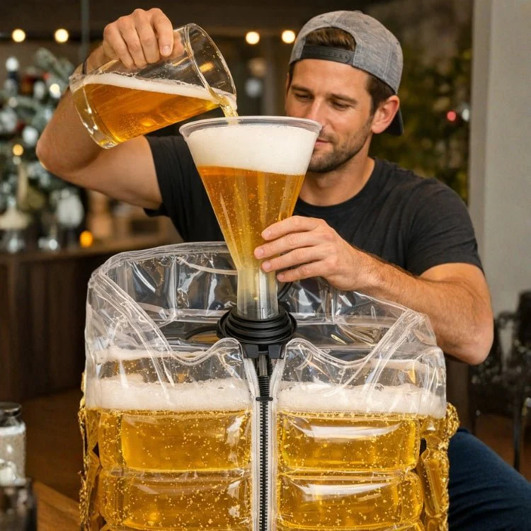 Inflatable Beer Puffer Jacket Costume for Men - Funny Bachelor Party Gift; Festival Outfit, Unique Gag Gift for Beer Lovers, Oktoberfest Party Wear - Image 4