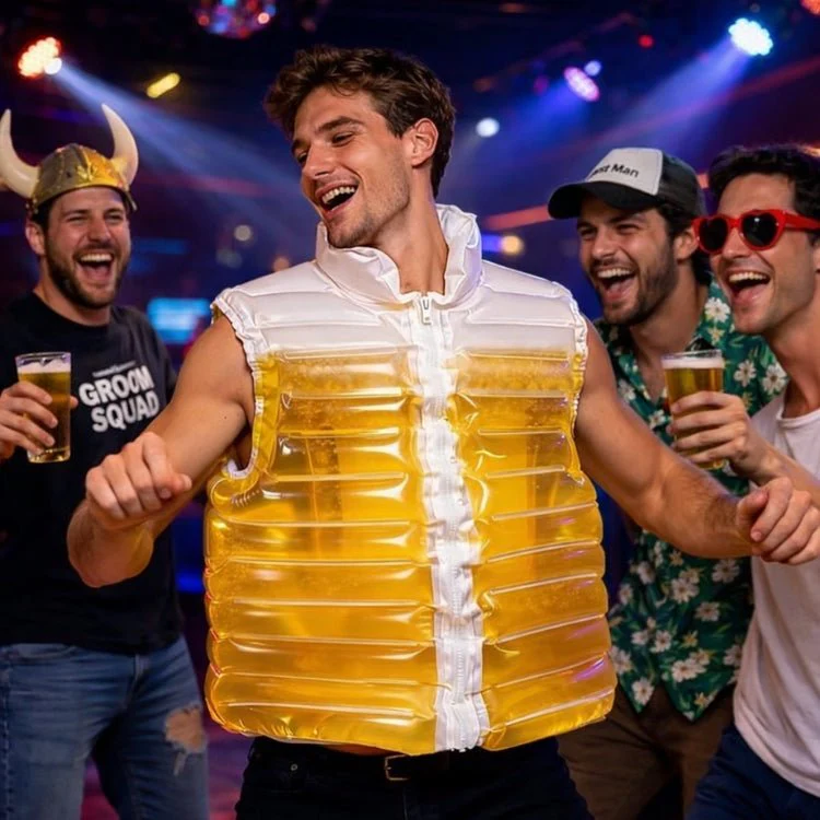 Inflatable Beer Puffer Jacket Costume for Men - Funny Bachelor Party Gift; Festival Outfit, Unique Gag Gift for Beer Lovers, Oktoberfest Party Wear - Image 7
