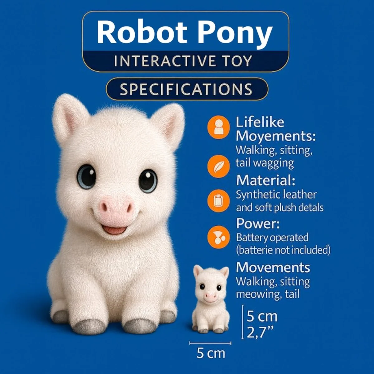 Interactive Robot Baby White Pony – Realistic Walking & Neighing Electronic Pet Toy - Image 3