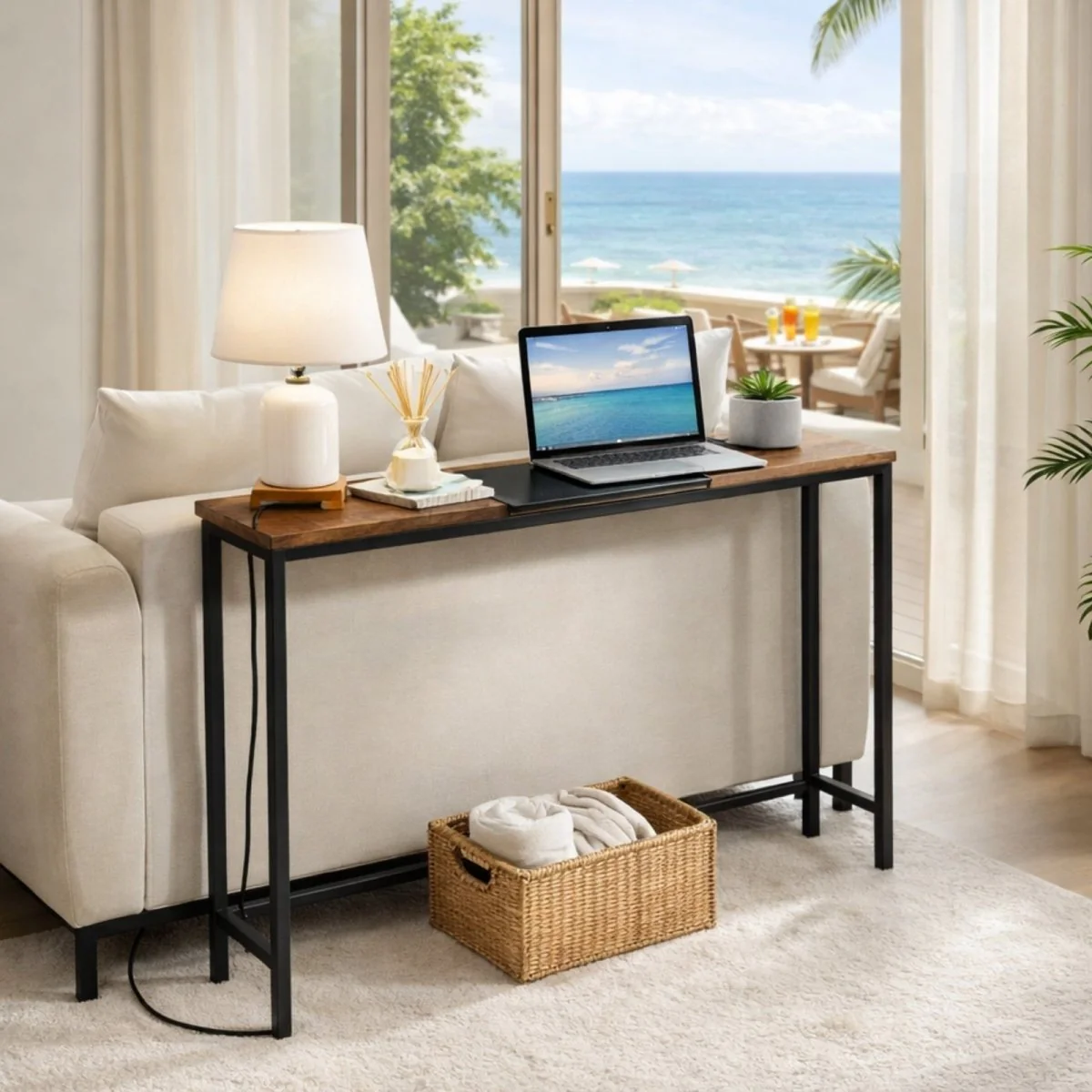 The Linear Sanctuary Console | 64" Power-Enabled Slim Sofa Table