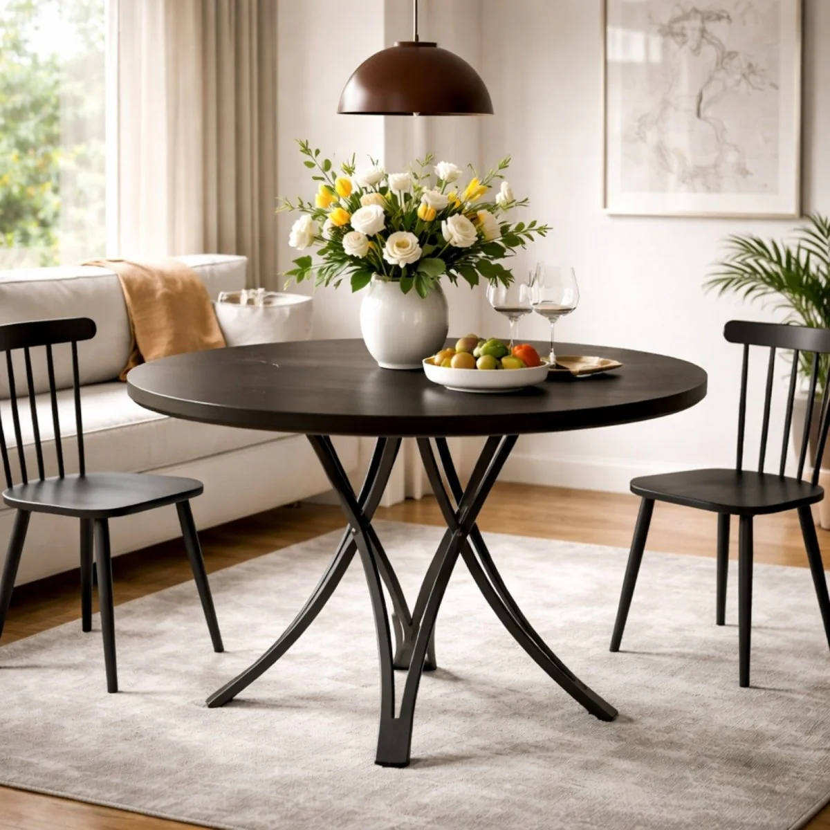 Tribesigns Round Dining Table for 4-6 People, 47-Inch Farmhouse Dinning Room Table Circle Kitchen Table, Industrial Dinner Table - Image 4