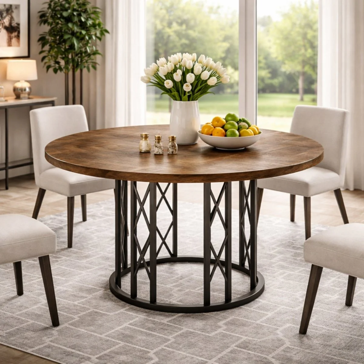 Tribesigns Round Dining Table for 4-6 People, 47-Inch Farmhouse Dinning Room Table Circle Kitchen Table, Industrial Dinner Table - Image 5