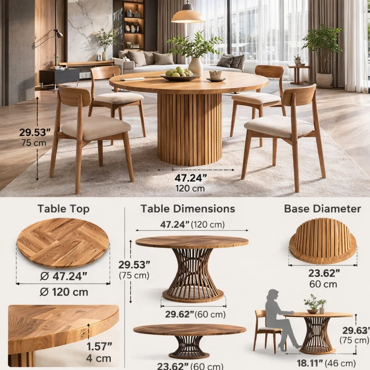Tribesigns Round Dining Table for 4-6 People, 47-Inch Farmhouse Dinning Room Table Circle Kitchen Table, Industrial Dinner Table - Image 7