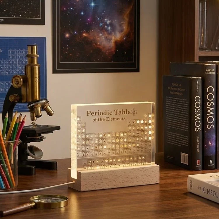 Periodic Table with Real Elements - Acrylic LED Display & Wooden Base - Image 3