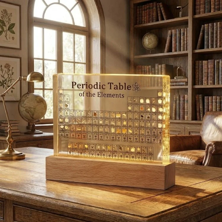 Periodic Table with Real Elements - Acrylic LED Display & Wooden Base - Image 4