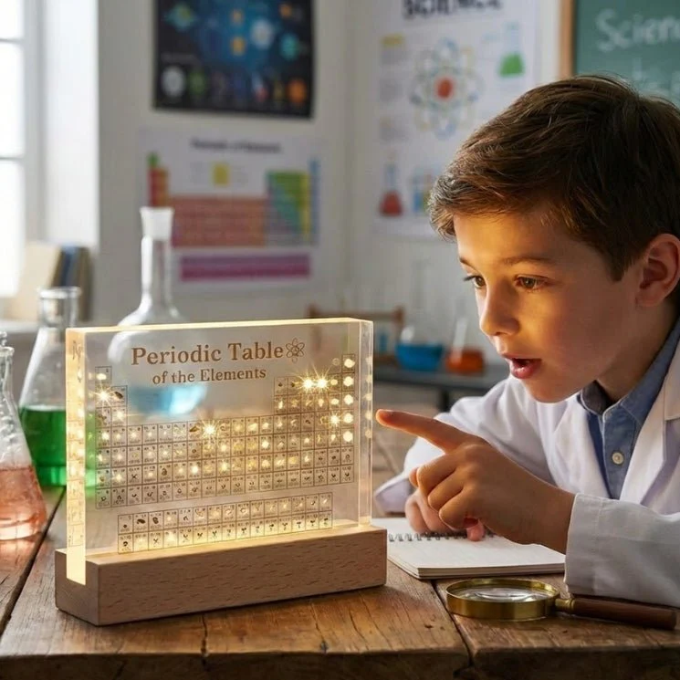 Periodic Table with Real Elements - Acrylic LED Display & Wooden Base - Image 6