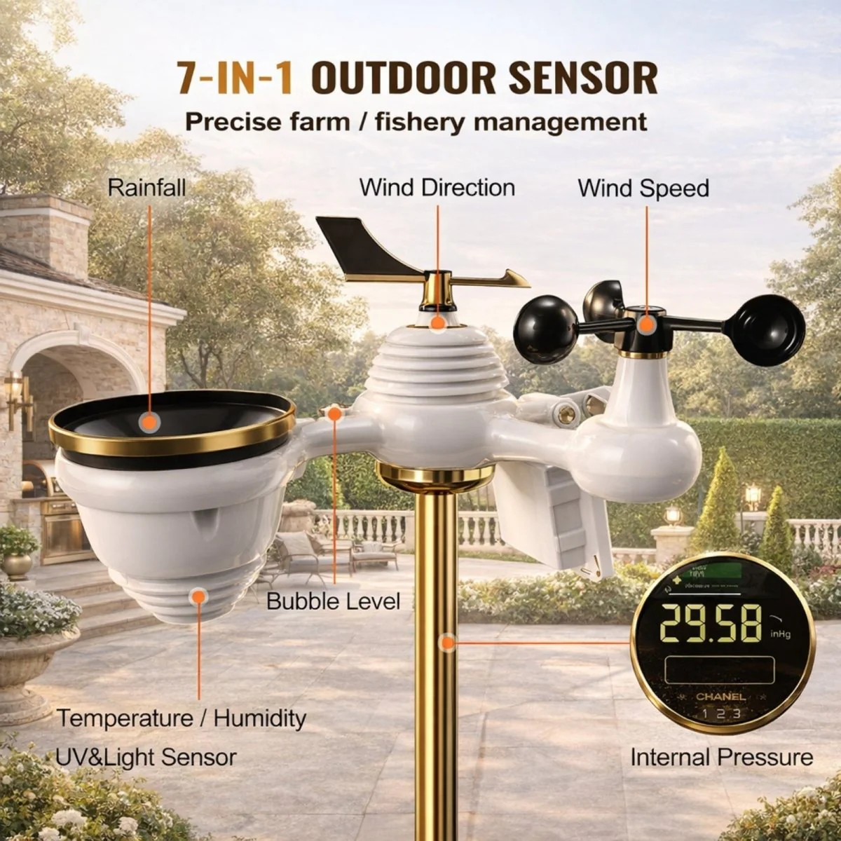 Professional WiFi Weather Station with 7-in-1 Solar Sensor &amp; Color Display for Weather Underground, Measures Wind, Rain, UV, Temp &amp; Humidity | Kouvr - Image 4