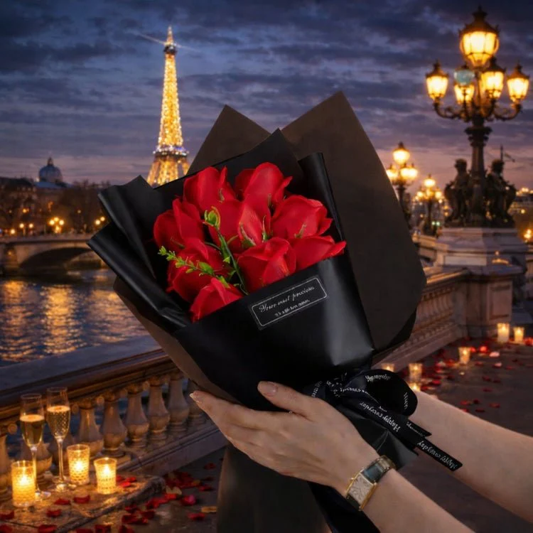 Red Forever Roses Bouquet | Roses That Last A Year | Romantic Anniversary Gift for Her | 9 Stem Hand-Tied Luxury Floral Arrangement | Kouvr