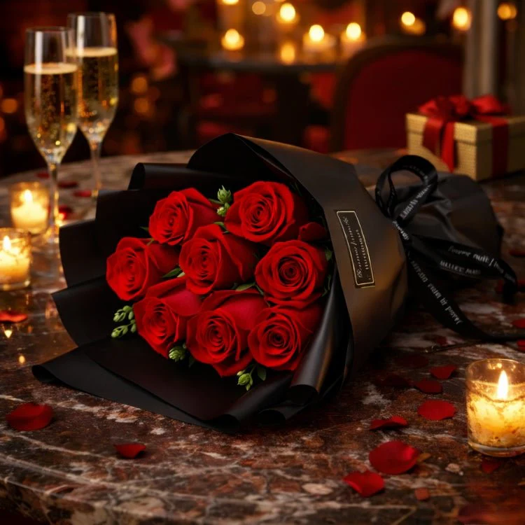Red Forever Roses Bouquet | Roses That Last A Year | Romantic Anniversary Gift for Her | 9 Stem Hand-Tied Luxury Floral Arrangement | Kouvr - Image 2