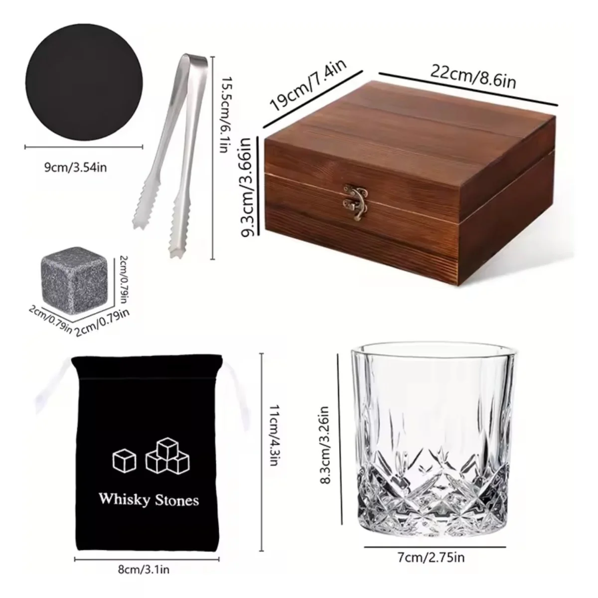 Premium Whiskey Stones & Glass Gift Set | 2 Crystal Tumblers, 8 Granite Rocks in Wood Box | Luxury Gift for Men, Dad & Groomsmen - Image 7