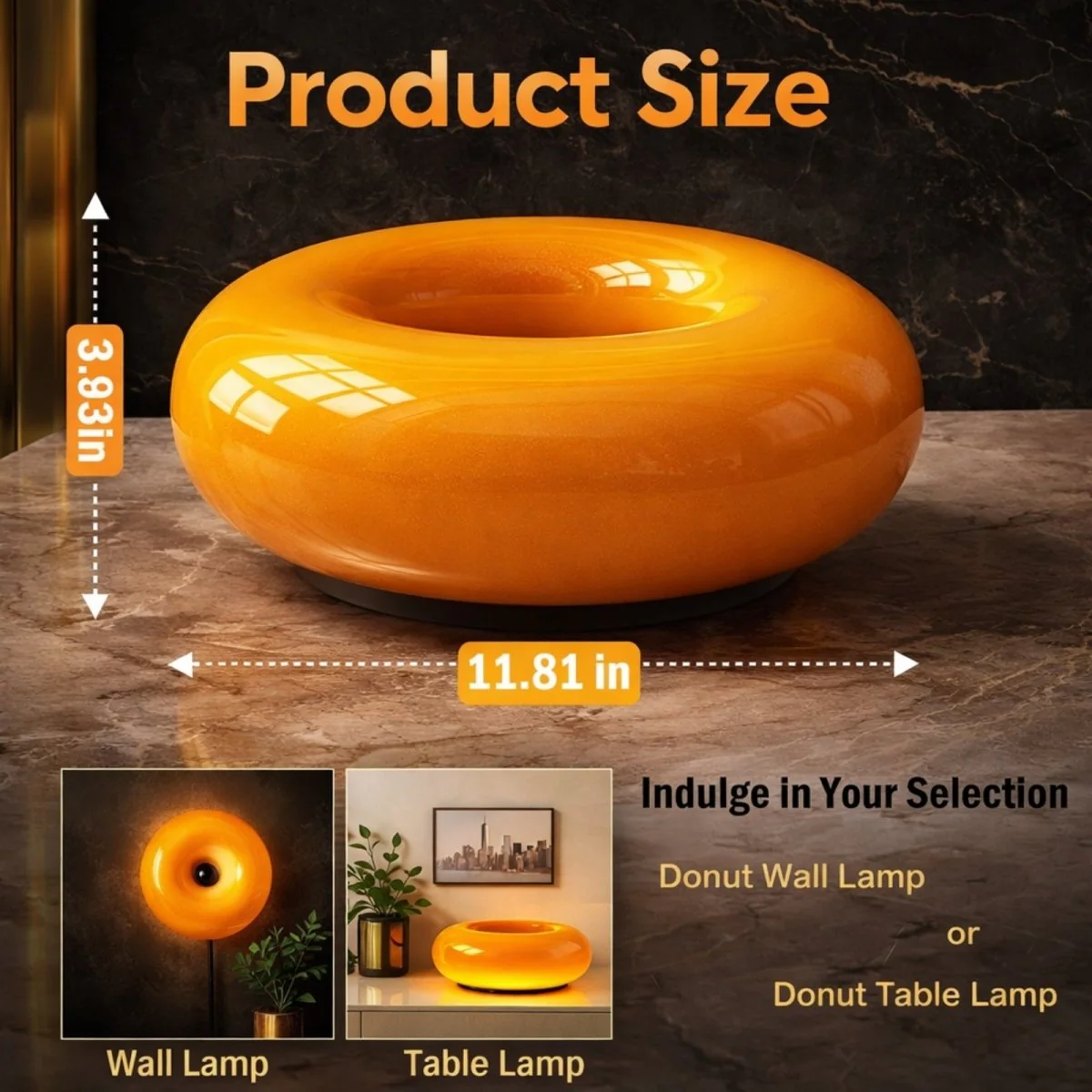 The Solis Donut Lamp | Amber Gloss Touch-Dimmable Light - Image 7