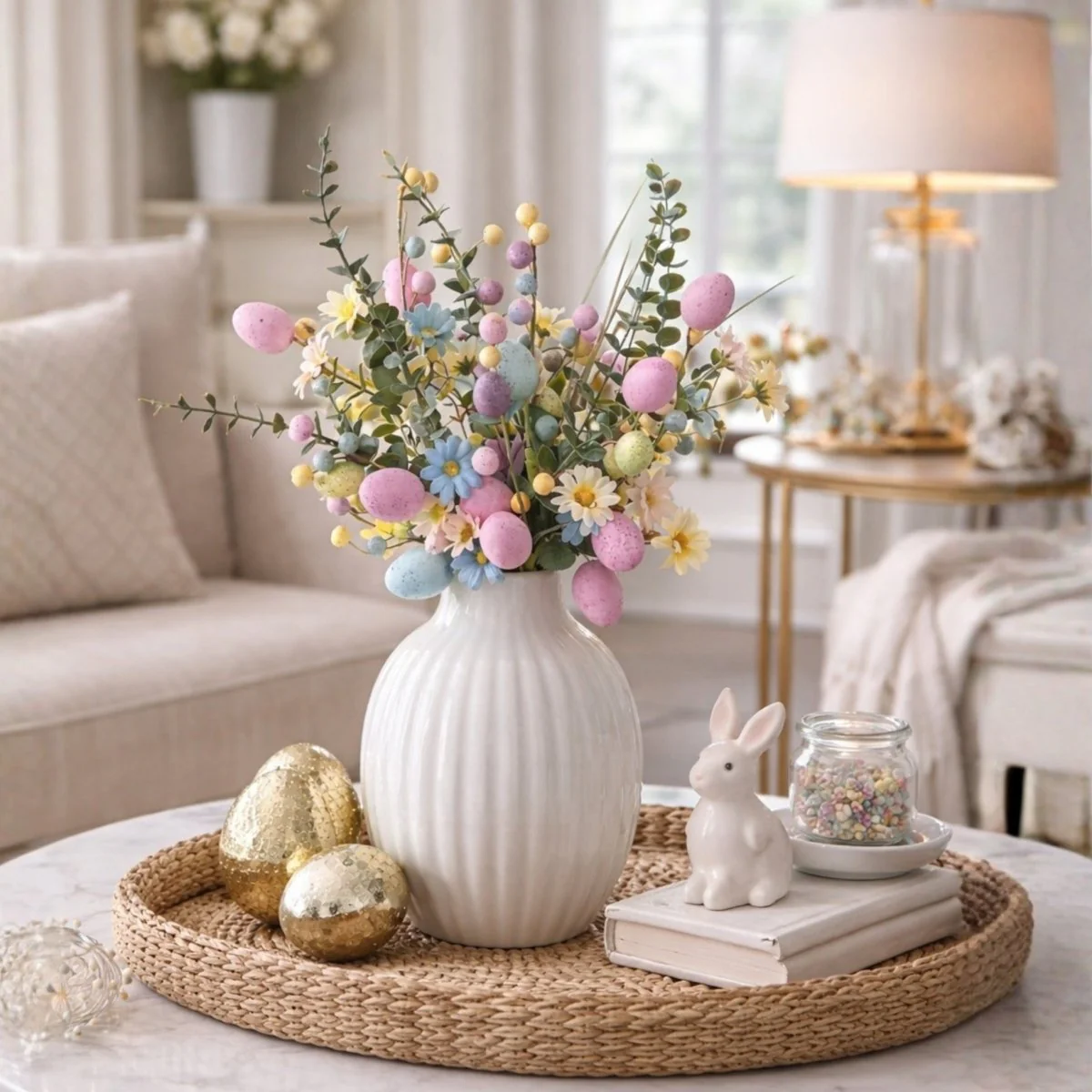 Easter Egg Floral Arrangement - Luxury Faux Pastel Bouquet for Spring Tablescapes & Modern Vase Decor - Image 3