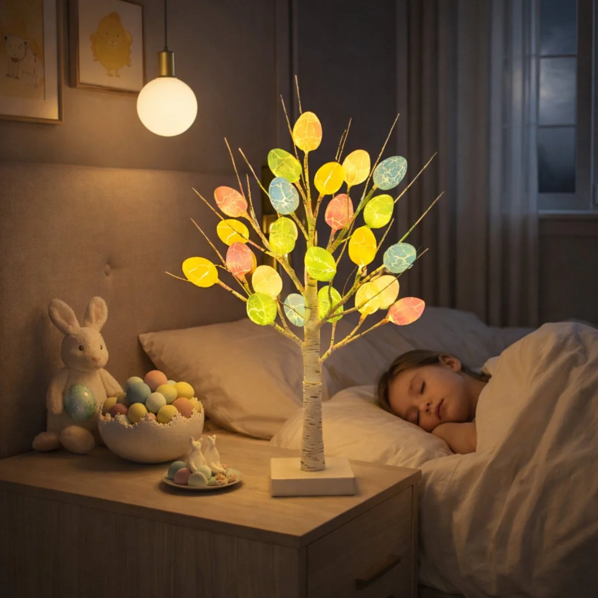 Lighted Easter Egg Tree with 24 LED Birch Branches - Battery Operated Easter Decorations for Home, Tabletop Centerpiece & Spring Decor - Image 6