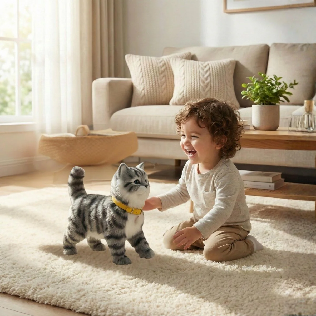 Realistic Interactive Grey Tabby Robot Kitten – Walking & Meowing Electronic Pet Toy - Image 2