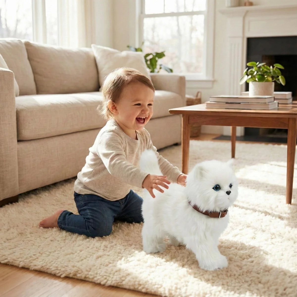 Realistic Interactive Robot Kitten – White Persian Cat Toy | Walks, Meows & Wags Tail