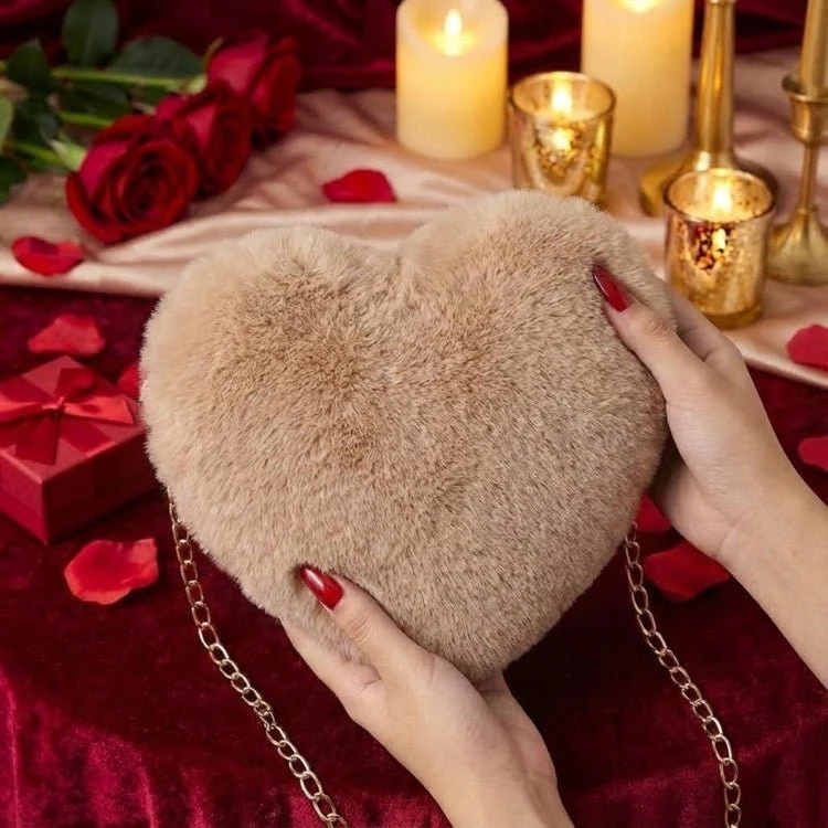Amour Red Heart Bag - Faux Fur Crossbody Handbag with Gold Chain - Bold Crimson Statement Piece - Image 21