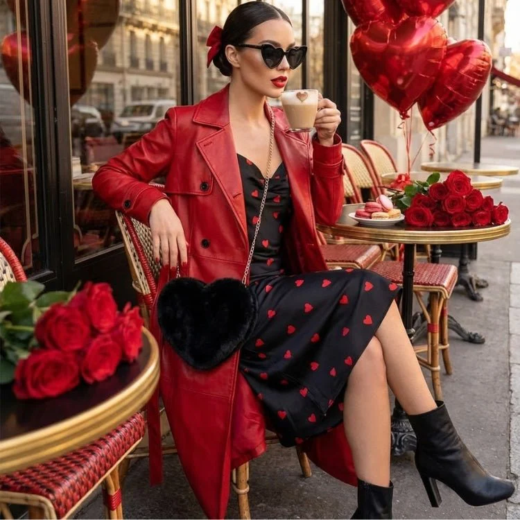 Amour Red Heart Bag - Faux Fur Crossbody Handbag with Gold Chain - Bold Crimson Statement Piece - Image 23