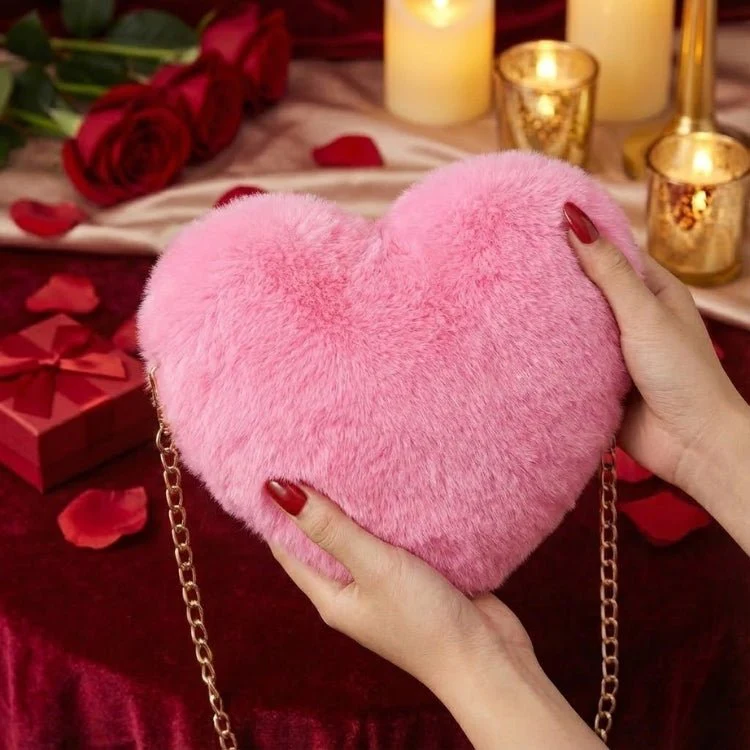 Amour Red Heart Bag - Faux Fur Crossbody Handbag with Gold Chain - Bold Crimson Statement Piece - Image 6