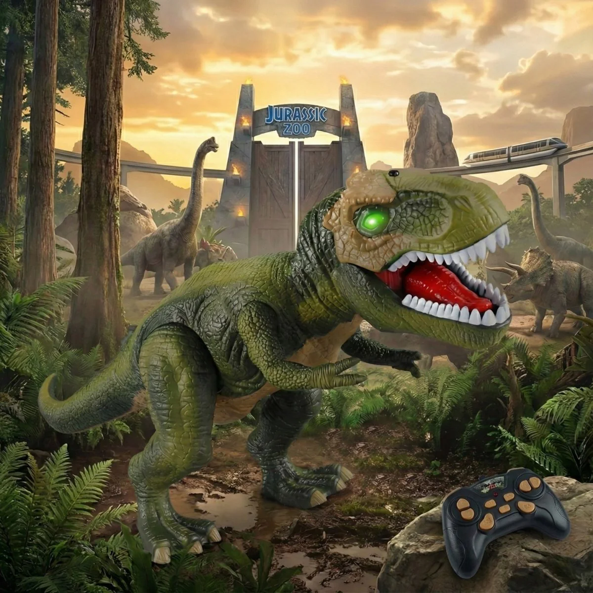 Remote Control T-Rex Dinosaur Toy – Realistic Walking, Roaring Sounds & LED Lights – Rechargeable RC Robot for Kids 3+ - Image 3