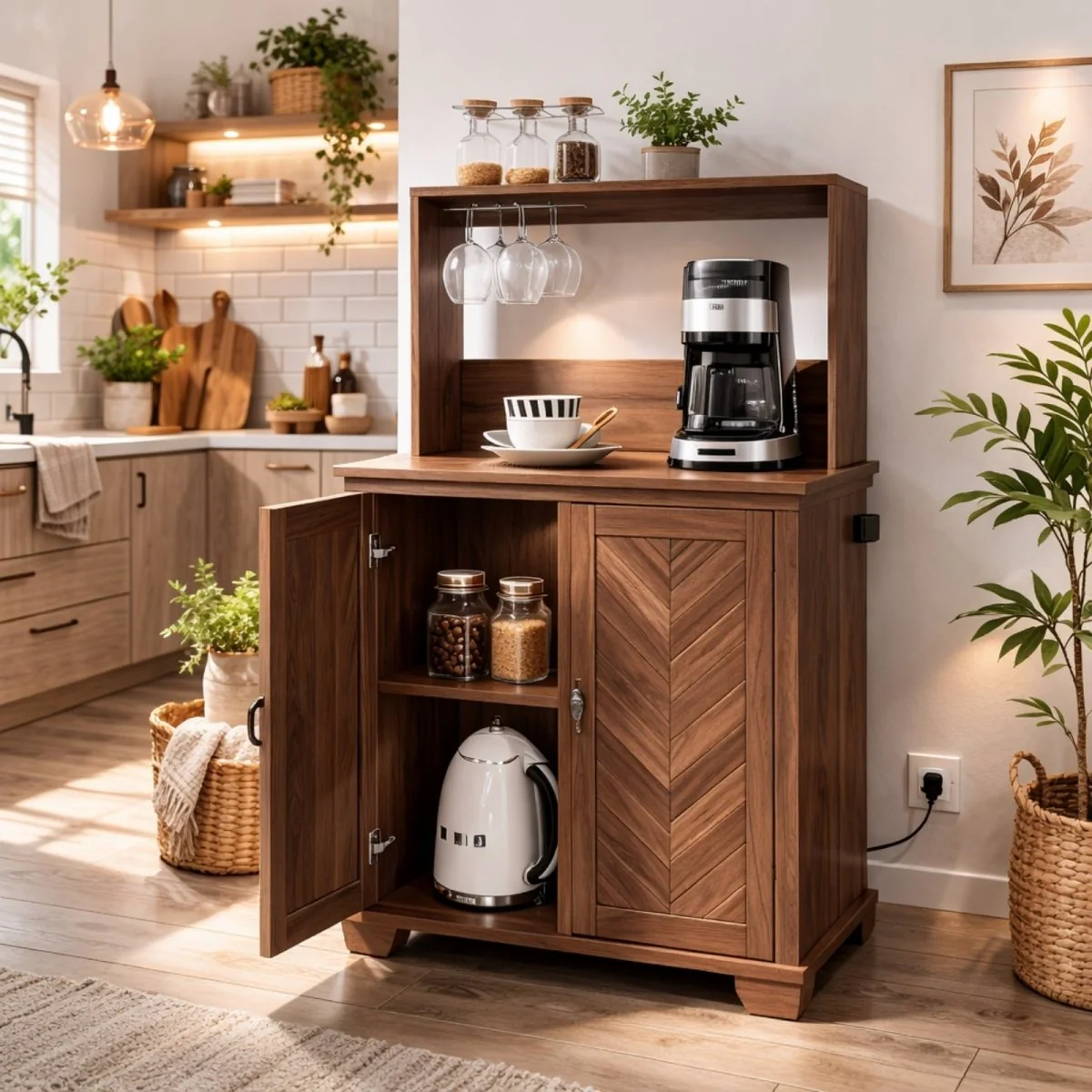 The Siena Morning Station | Herringbone Power-Equipped Coffee Bar - Image 2